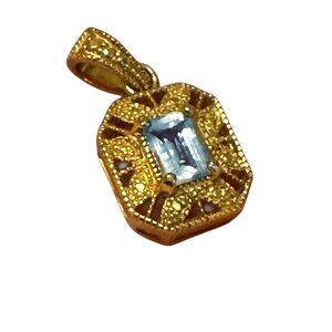 Gold Tone Pendant Light Blue Topaz Gemstone Centre